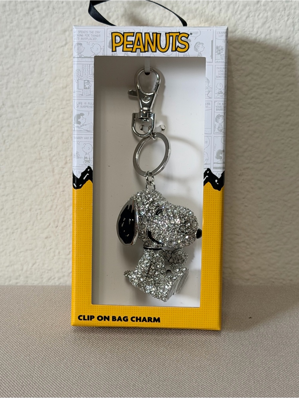 Peanuts Silver & Black Snoopy Crystal Keychain Charm
